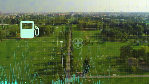 Digital Financial Data Overlay on Urban Park Daytime Scene