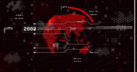 Futuristic Red Hemisphere Map with Data Interface