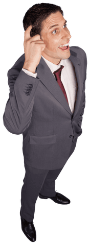 Happy Caucasian Businessman on Transparent Background Pointing Upward