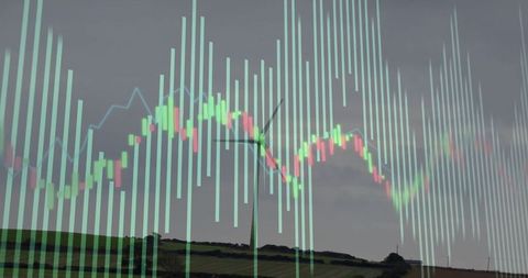 Green Energy Finance Rising Symbol: Wind Turbine and Market Charts