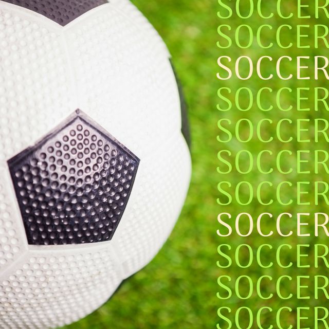 Close-up Soccer Ball on Grass Field with Repeated Soccer Text Background - Download Free Stock Templates Pikwizard.com