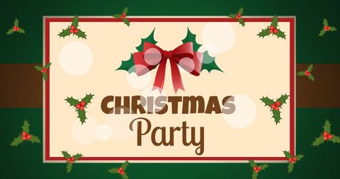 Festive Christmas Party Banner with Holly and Bow