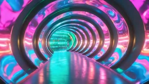 Futuristic Metallic Neon Tunnel with Vibrant Lights