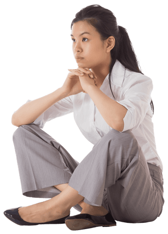 Contemplative Transparent Businesswoman Posing Seated