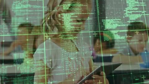 Schoolgirl Engaging with Tablet for Learning in Tech-Driven Classroom