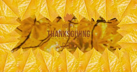 Happy Thanksgiving Day Banner with Autumn Leaves Border