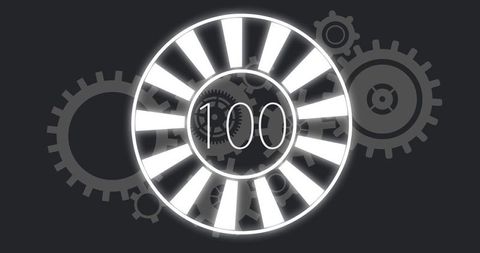 Digital circular progress meter at 100 with gear silhouettes