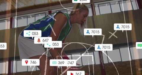 Female basketball player balancing sport with social media alerts