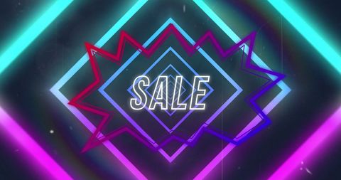 Neon Geometric Sale Sign with Vibrant Patterns - Download Free Stock Images Pikwizard.com