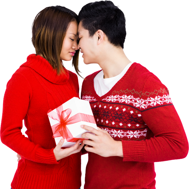 Happy Young Couple Exchanging Gift Celebrating Romance Transparent Background - Download Free Stock Videos Pikwizard.com