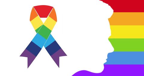 Rainbow Ribbon and Silhouette over Vibrant Pride Stripes - Download Free Stock Images Pikwizard.com