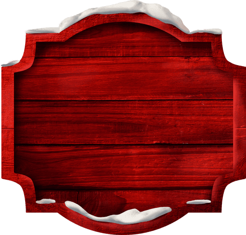 Transparent red wooden frame with snow accents
