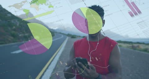 Man Analyzing Financial Data Using Smartphone on Mountain Path