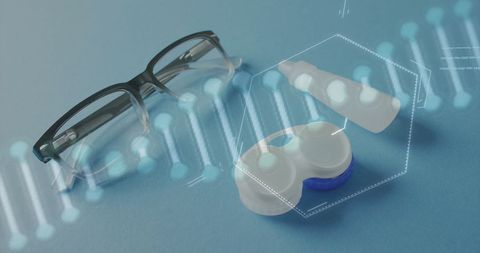 Digital interface with dna helix over glasses and contact lenses