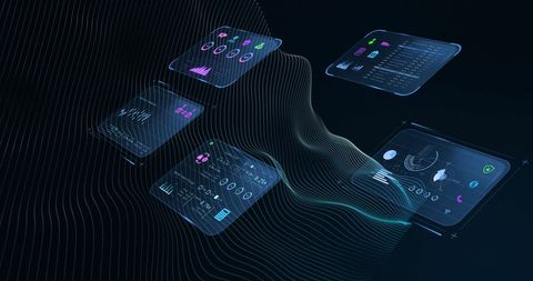 Digital financial data interface on black background