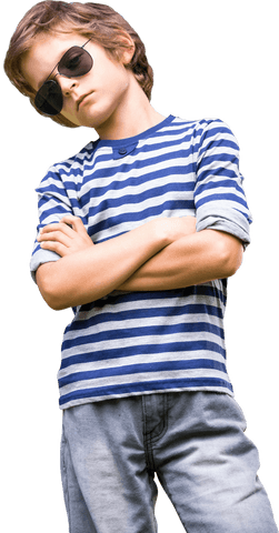 Confident boy wearing sunglasses and striped top transparent