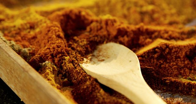 Close-up of Wooden Spoon in Mixed Ground Spices - Download Free Stock Images Pikwizard.com