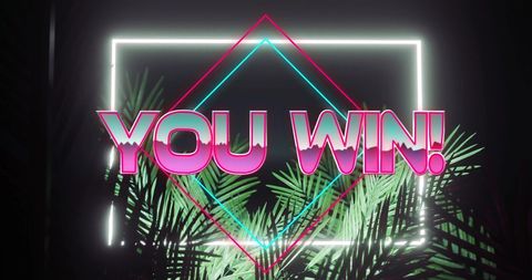You Win Neon Sign with Palm Leaves Background