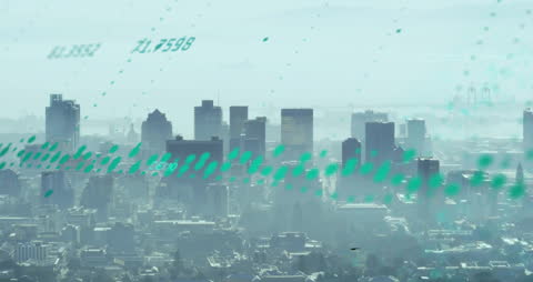 Futuristic Cityscape with Data Overlay Symbolizing Digital Innovation