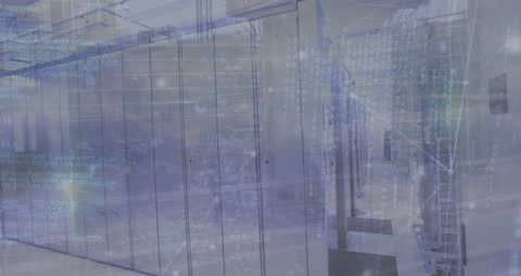 Digital Data Streams with Futuristic Server Room Background