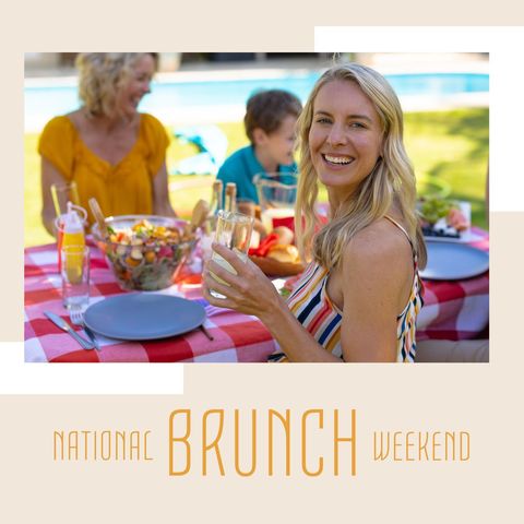 Smiling family enjoys outdoor national brunch weekend celebration