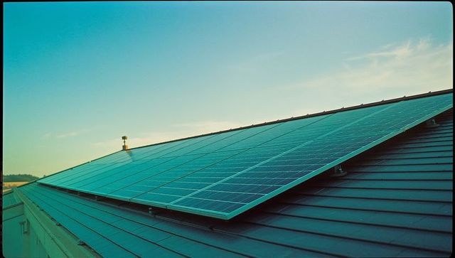 Modern Solar Panels on Rooftop under Clear Blue Sky