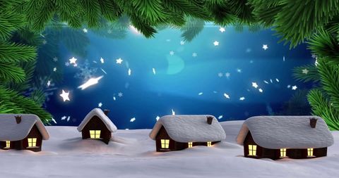 Christmas Winter Scene with Cozy Cabin Lights and Snowfall - Download Free Stock Images Pikwizard.com