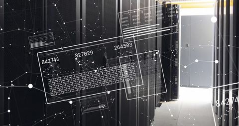 Digital Data Processing Superimposed Over Server Room - Download Free Stock Images Pikwizard.com