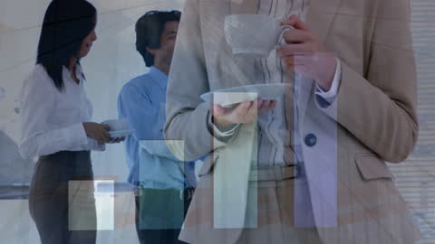 Business Team Meeting with Digital Financial Graphs