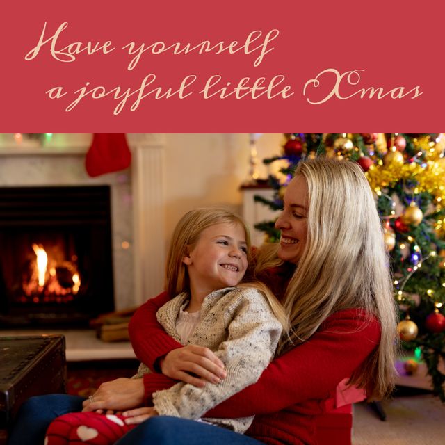 Joyful Mother and Daughter Embracing During Christmas by Fireplace - Download Free Stock Templates Pikwizard.com