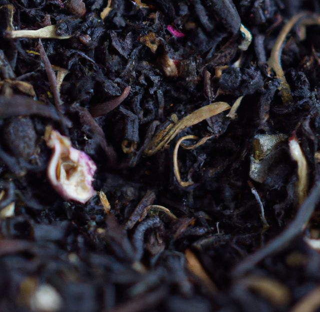 Image of close up of heap of tea leaves background. Drink, aroma and tea concept.