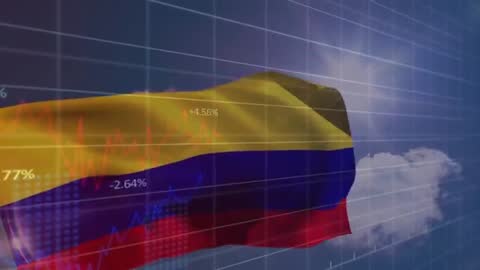 Colombian Flag with 3D Financial Graphs Symbolizing Economy Growth