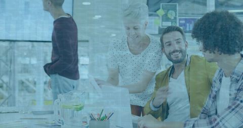 Diverse Team Collaboration Mixing Digital Interface on Data