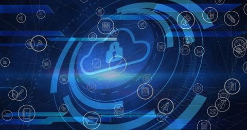 Abstract Cloud Technology with Digital Interface and Media Icons - Download Free Stock Images Pikwizard.com