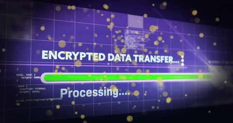 Encrypted Data Transfer Progress Bar on Neon Cybersecurity Interface for Presentations