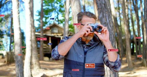 Adventure Photographer Journeying Through Scenic Pine Forest
