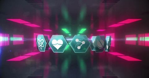 Futuristic medical icons in digital tunnel interface concept