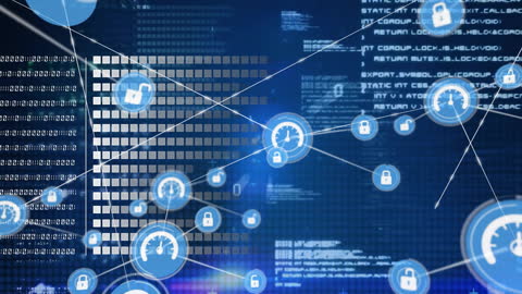 Digital Connections of Data Network on Blue Background