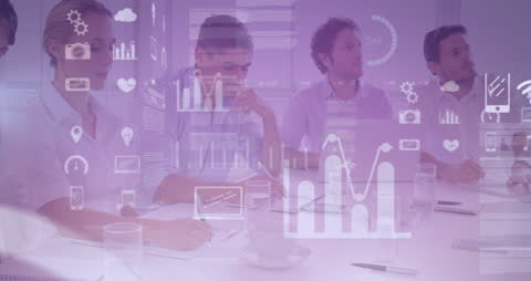 Diverse Business Team Analyzing Digital Infographic Data