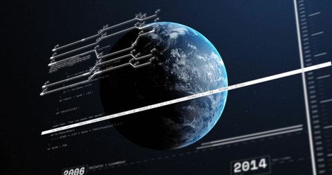 Futuristic earth with digital code overlays illustrating space technology
