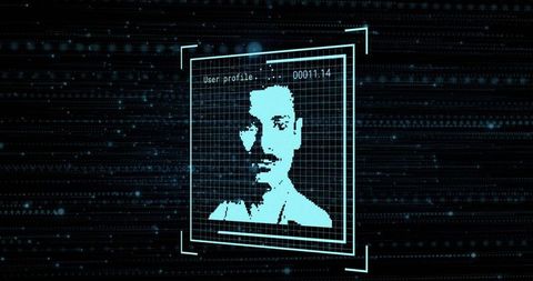 Digital Avatar on Futuristic Interface Displayed in Data Grid Matrix - Download Free Stock Images Pikwizard.com