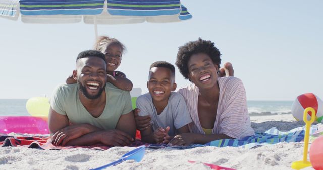 Happy African American Family Enjoying Beach Day with Kids - Download Free Stock Images Pikwizard.com