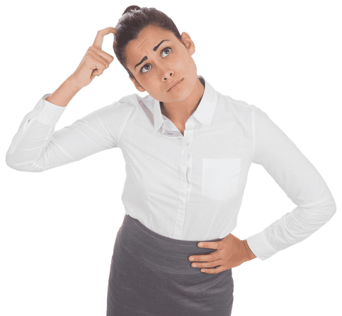 Thoughtful Businesswoman with Puzzled Expression on Transparent Background
