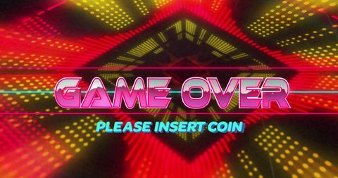 Neon retro game over screen with abstract pattern