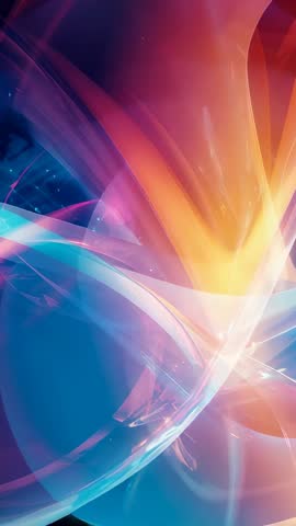 Vertical Neon Ribbons Flowing Right with Orange V Flare and Light Refractions