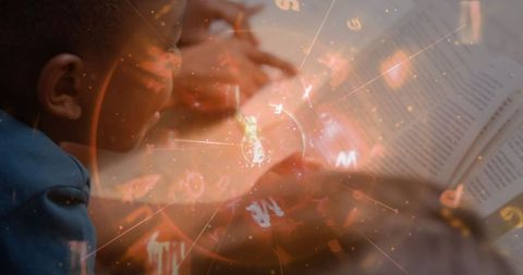 Diverse students engaged in learning with digital overlay