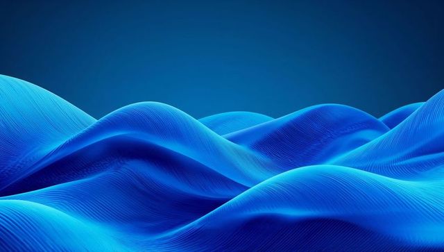 Flowing blue undulating waveforms with ribbed grooves and gradient 3d depth