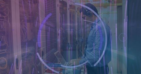 Technician Analyzing Server Room with Digital Overlay Effects - Download Free Stock Images Pikwizard.com