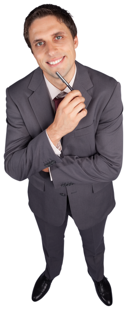 Happy Caucasian Businessman in Suit Holding Pen Transparent Background - Download Free Stock Videos Pikwizard.com