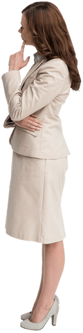 Transparent Doubtful Businesswoman in Beige Profile View